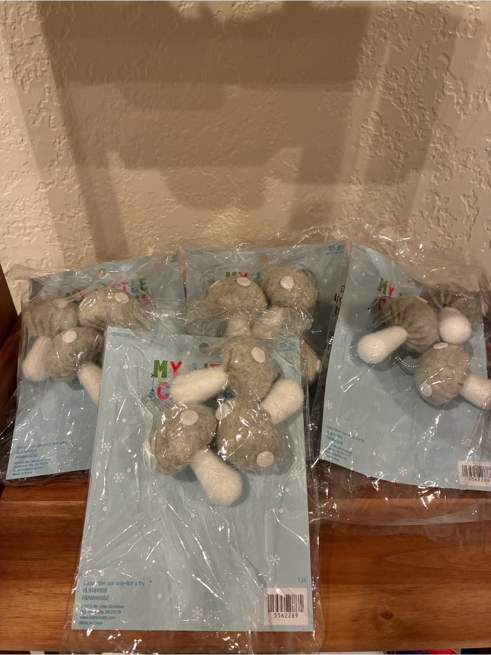 My Little Christmas gray and white mushroom ornaments for craft or decoration.